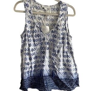 Monsoon Blue and White Geometric Tank Top